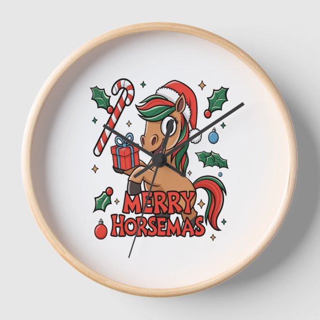 Funny Horse Merry Horsemas Clock (Front)