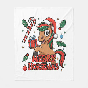 Funny Horse Merry Horsemas Fleece Blanket