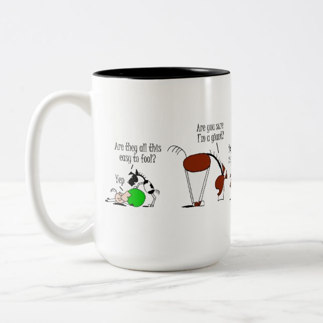 Funny Horse & Miniature Horse Herd Cartoon Two-Tone Coffee Mug (Left)