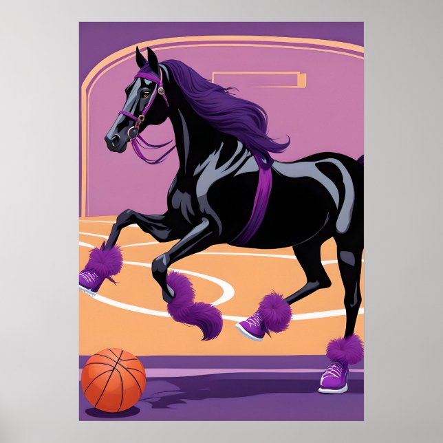 Funny Horse Playing Basketball Poster (Front)