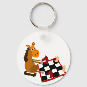 Funny Horse Playing Chess Art Original Key Ring