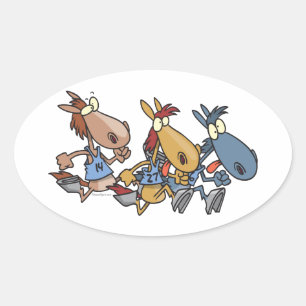 funny horse racing cartoon oval sticker
