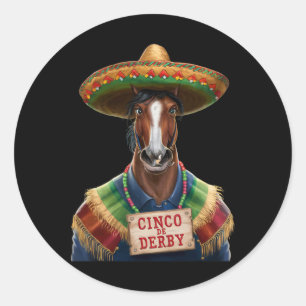 Funny Horse Racing Vintage Cinco De Der1 Classic Round Sticker