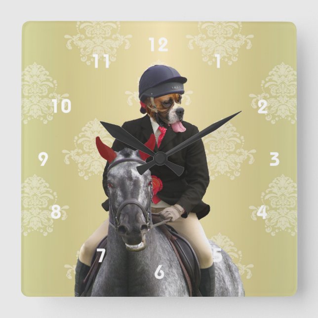 Funny horse rider character square wall clock (Front)