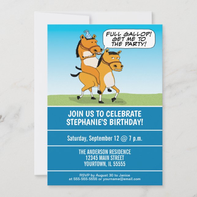 Funny Horse Riding Horse Birthday Party Invitation (Front)