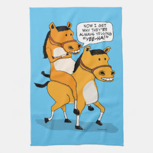 Funny Horse Riding Horse Tea Towel