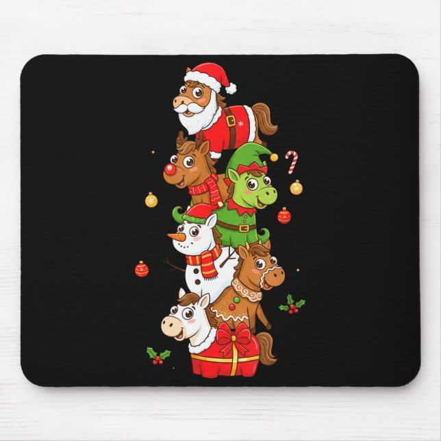 Funny Horse Santa Elf Snowman Christmas Womens Men Mouse Mat (Front)