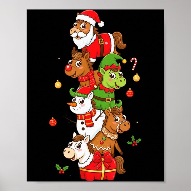 Funny Horse Santa Elf Snowman Christmas Womens Men Poster (Front)