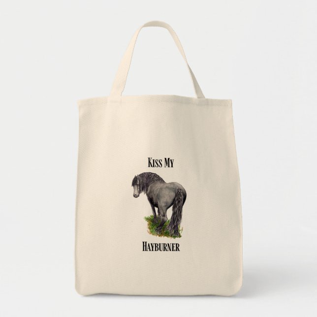 Funny Horse Saying, Kiss My Hayburner, Equestrian  Tote Bag (Front)