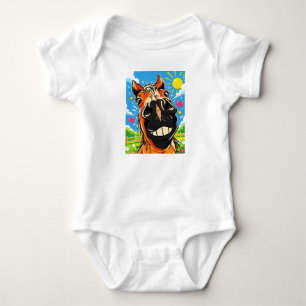 Funny Horse Smile Cartoon Comic Art Baby Bodysuit