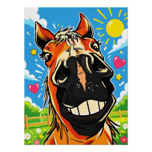 Funny Horse Smile Cartoon Comic Art Poster