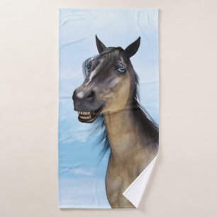 Funny Horse Smile Portrait Art Bath Towel