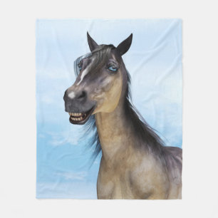Funny Horse Smile Portrait Art Fleece Blanket