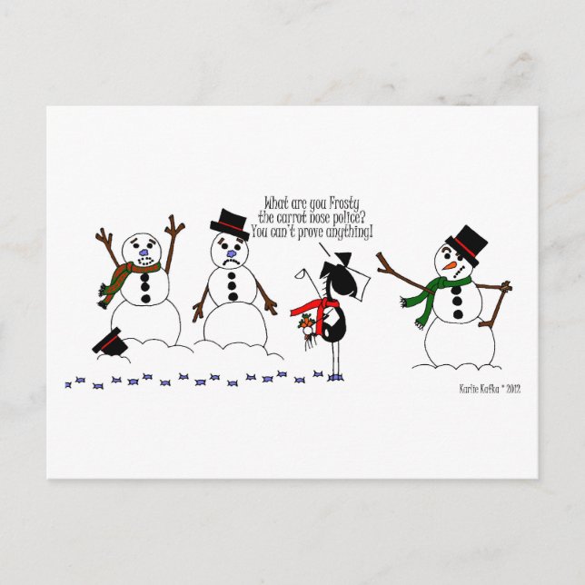 Funny Horse & Snowman Cartoon Postcard (Front)