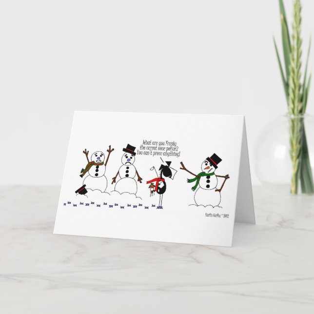 Funny Horse & Snowmen Cartoon Card (Front)
