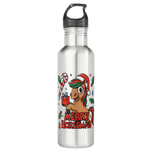 Funny Horse Sublimation, Merry Horsemas 710 Ml Water Bottle