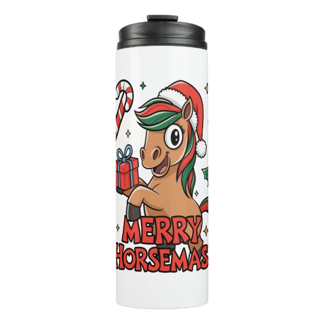Funny Horse Sublimation, Merry Horsemas Thermal Tumbler (Front)
