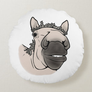Funny Horse Whimsical Equestrian Round Cushion