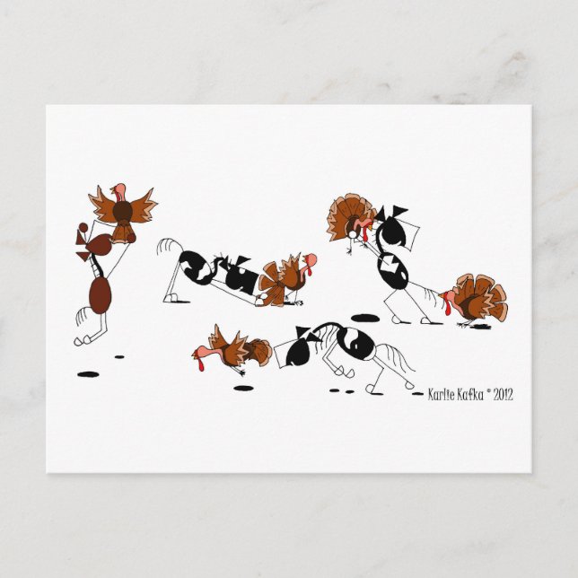 Funny Horse Wild Turkey Chase Cartoon Postcard (Front)