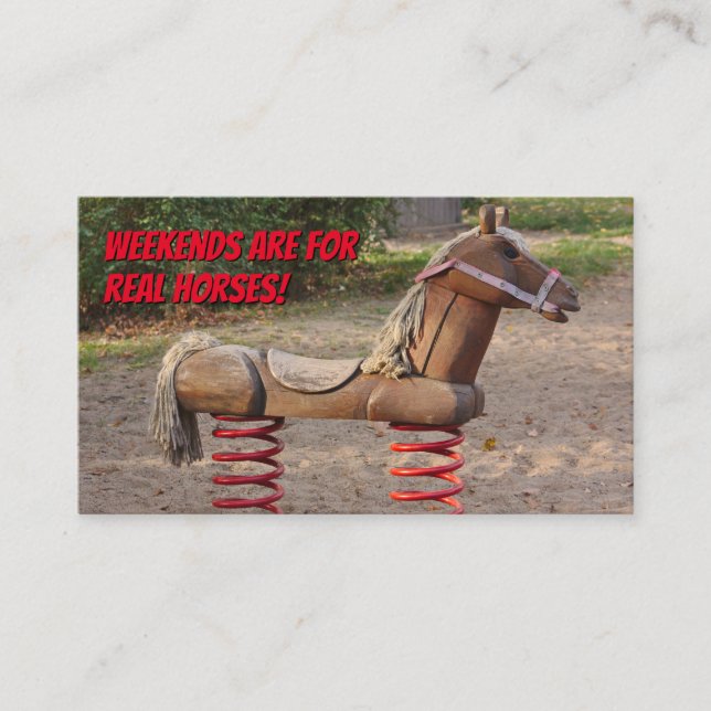 Funny horseback riding school rocking horse fun business card (Front)