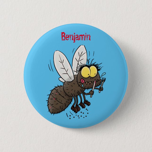 Funny horsefly insect cartoon 6 cm round badge (Front)
