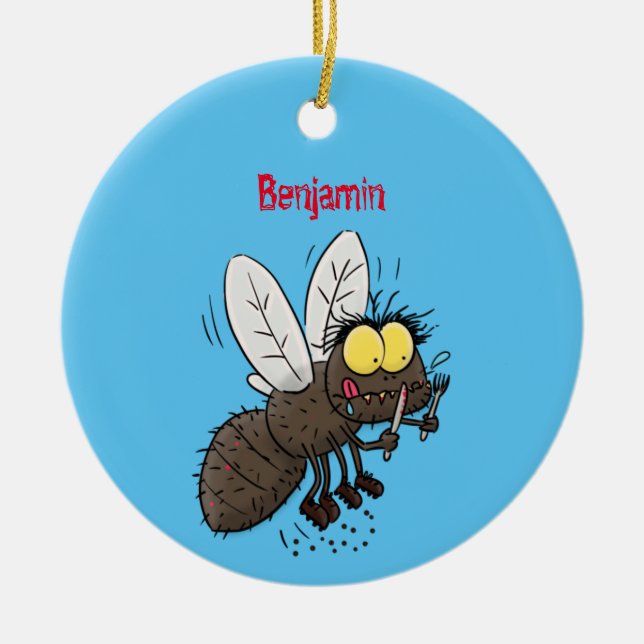 Funny horsefly insect cartoon ceramic tree decoration (Front)
