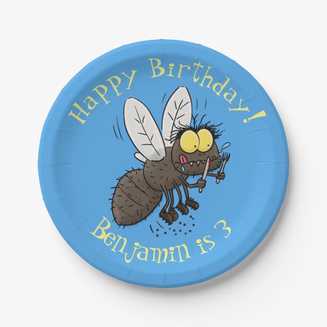 Funny horsefly insect cartoon paper plate (Front)
