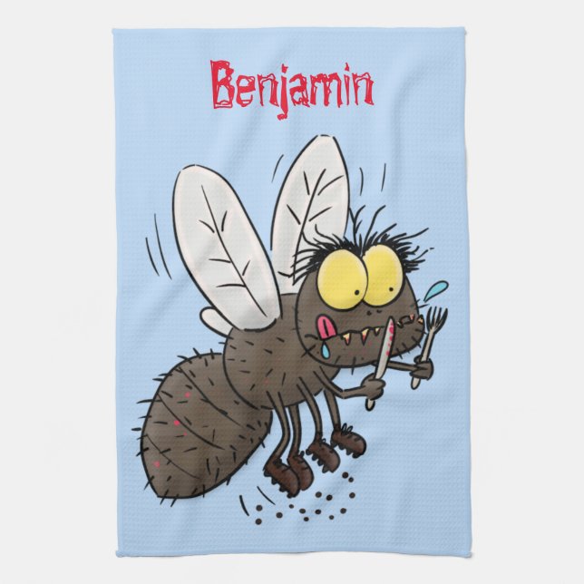 Funny horsefly insect cartoon tea towel (Vertical)