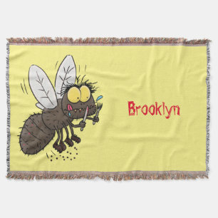 Funny horsefly insect cartoon throw blanket
