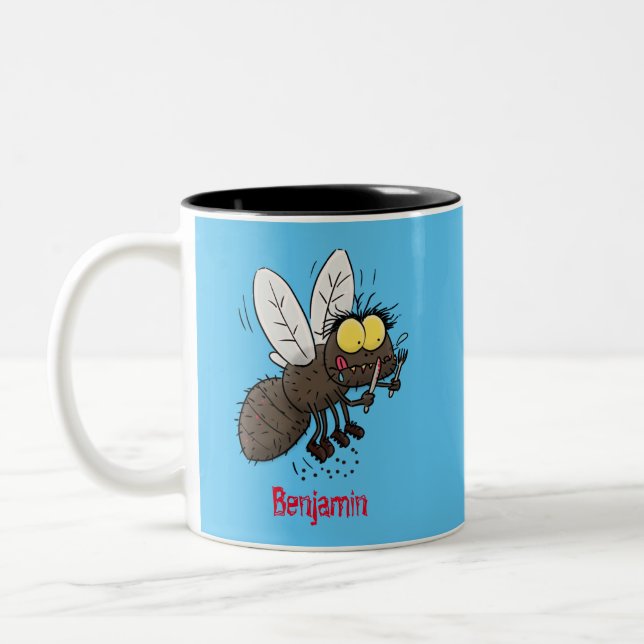 Funny horsefly insect cartoon Two-Tone coffee mug (Left)