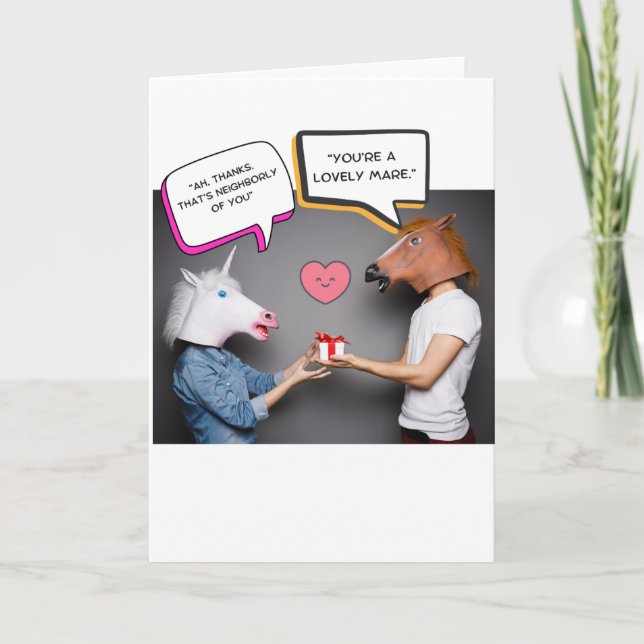 Funny Horses Cute Valentines Day Card (Front)