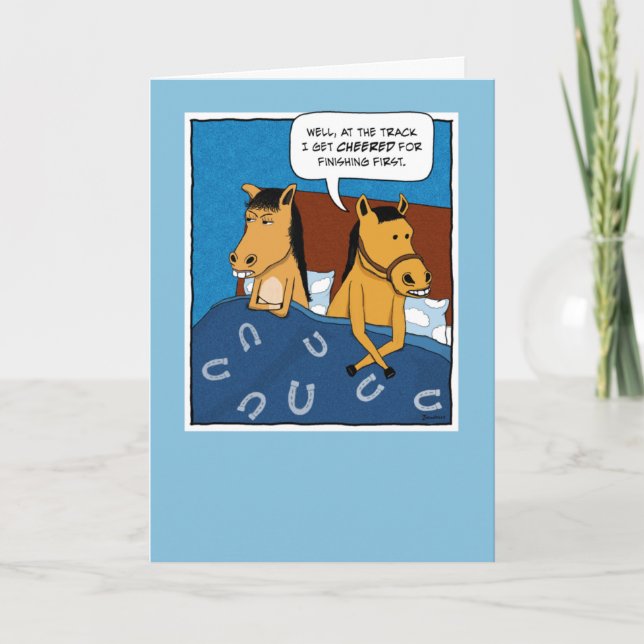 Funny Horses Lovers in Bed Anniversary Card (Front)