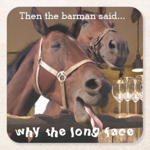 Funny Horses Square Paper Coaster