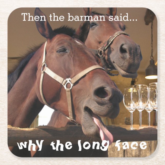 Funny Horses Square Paper Coaster (Front)