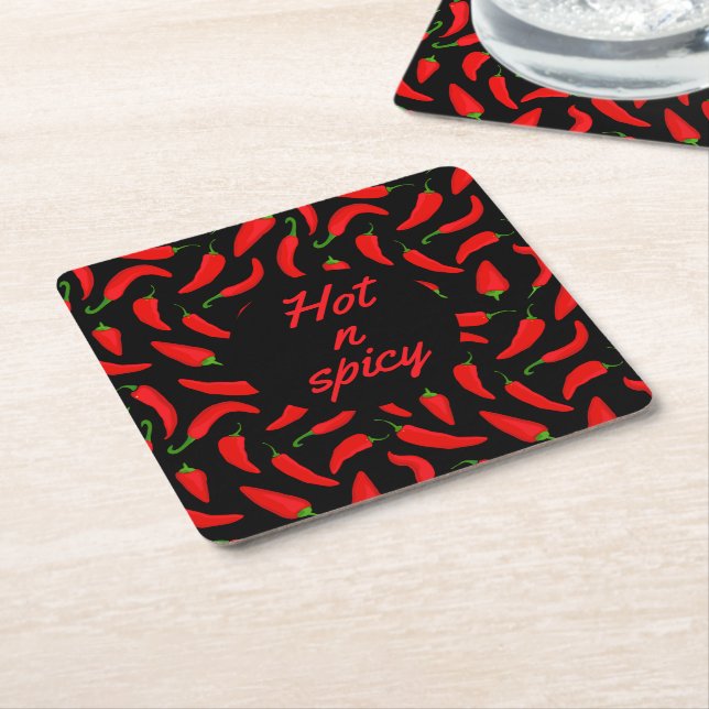Funny Hot Chilli Pepper Patterned Square Paper Coaster (Angled)