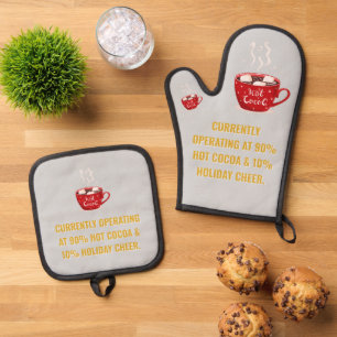 Funny Hot Cocoa & Holiday Cheer Festive Christmas Oven Mitt & Pot Holder Set