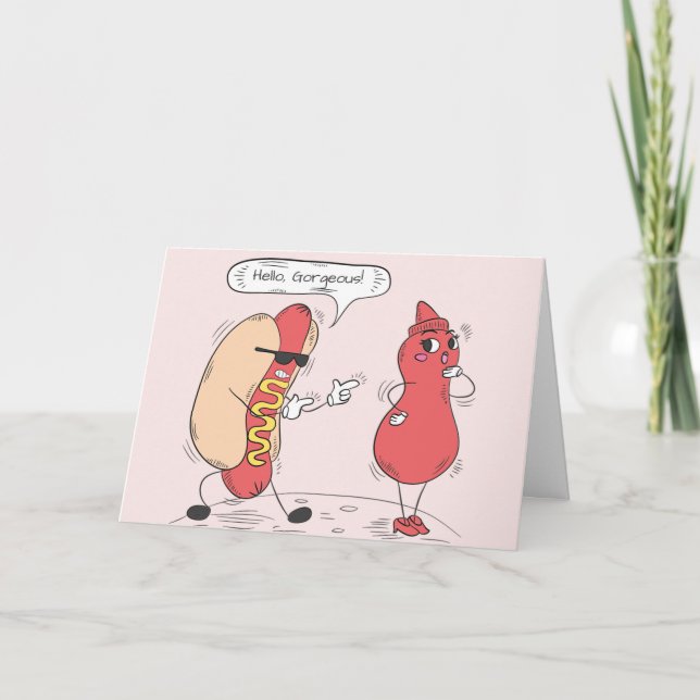 Funny Hot Dog and Ketchup Birthday Card (Front)