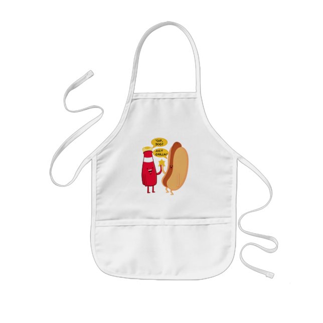 Funny Hot Dog and Ketsup Cartoon Kids Apron (Front)
