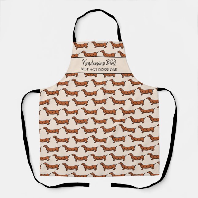 Funny Hot Dog BBQ Pattern Custom Chef Name Text Apron (Front)