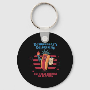 Funny Hot Dog Democracy's Collapsing 4th July Prot Key Ring