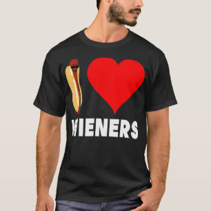 Funny Hot Dog Design  I Love Wieners Heart BBQ T-Shirt