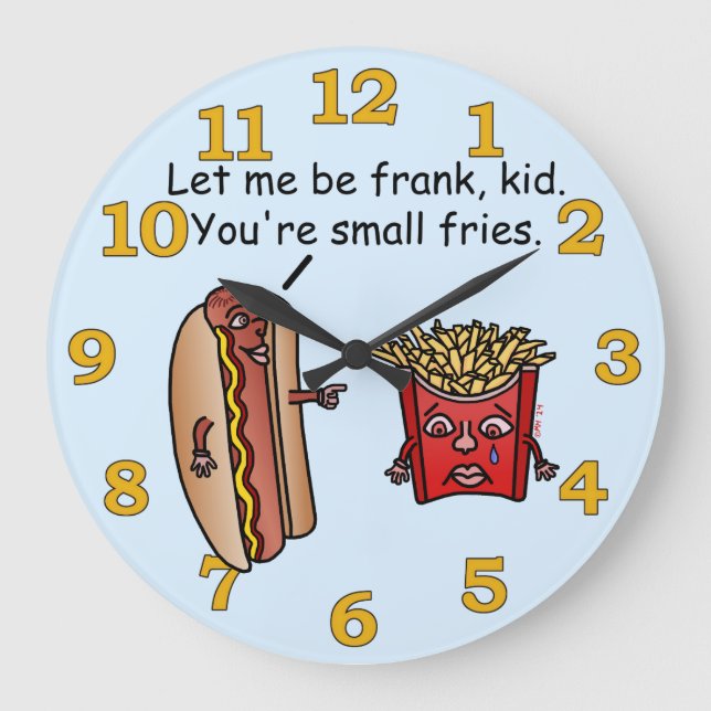 Funny Hot Dog French Fries Food Pun Large Clock (Front)