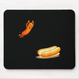 Funny hot dog jumping into bun cartoon bbq humour mouse mat