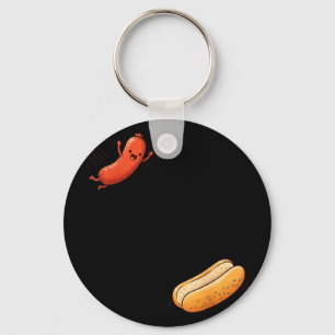 Funny hot dog jumping into bun sausage bbq high key ring