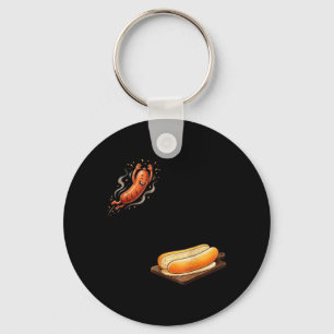 Funny Hot Dog Jumping Into Bun Sausage Bbq High Key Ring