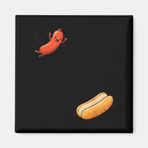 Funny hot dog jumping into bun sausage bbq high magnet