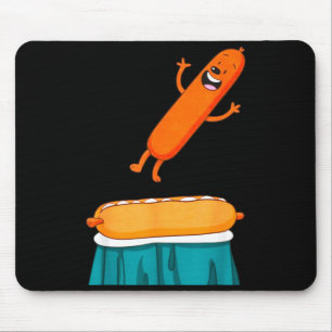 Funny hot dog jumping into bun sausage bbq high mouse mat