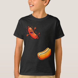 Funny hot dog jumping into bun sausage bbq high T-Shirt