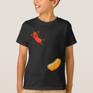 Funny hot dog jumping into bun sausage bbq high T-Shirt