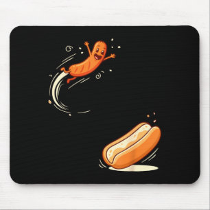 Funny hot-dog jumping into bun sausage bbq humour mouse mat